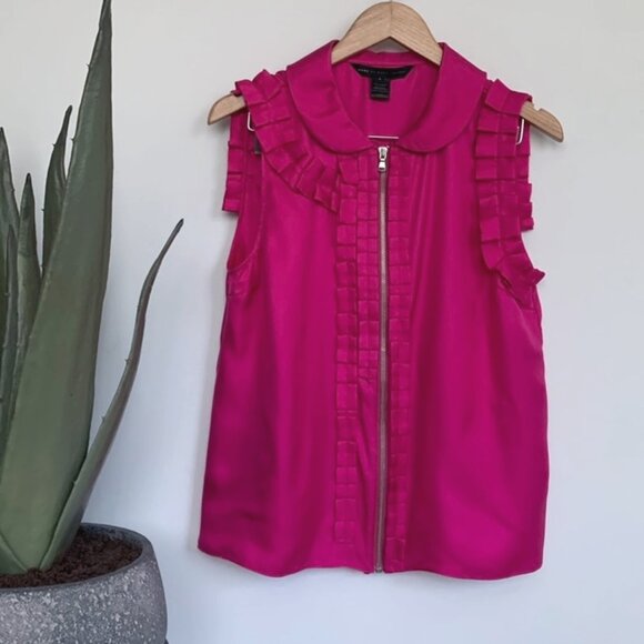 Marc Jacobs Silk Zip Silk twill Ruffle Sleeveless zip blouse Large - Picture 2 of 4